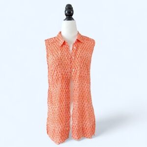 Dalia Collection Women’s Orange  Geometric Pattern Sleeveless Summer Top Small